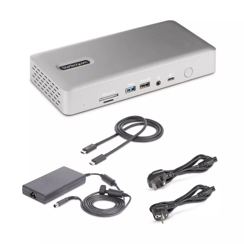 StarTech.com Docking station universal USB4 y Thunderbolt 4, Cuádruple pantalla en Windows, Doble pantalla en MacBook, Dock HDMI DP con carga de portátil de 98W