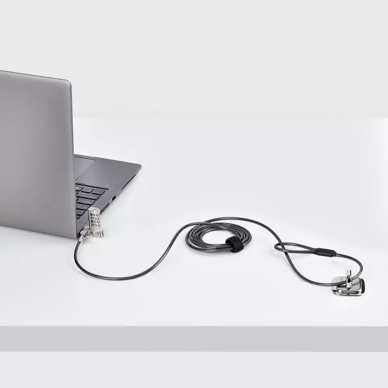 StarTech.com Candado universal para portátil de 2 m, Cable de seguridad para portátiles compatible con Noble Wedge®/Nano/K-Slot; cable candado de combinación sin llave, cable de acero antirrobo resistente a cortes