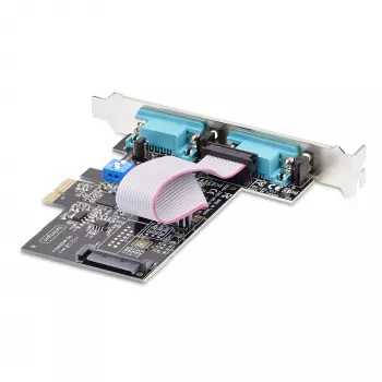 StarTech.com Tarjeta serie PCIe de 2 puertos, Tarjeta serie PCI Express dual puerto a RS232/RS422/RS485 (DB9), Soportes Low-Profile incluidos, 16C1050 UART, Windows/Linux, conforme TAA – Protección ESD Nivel 4