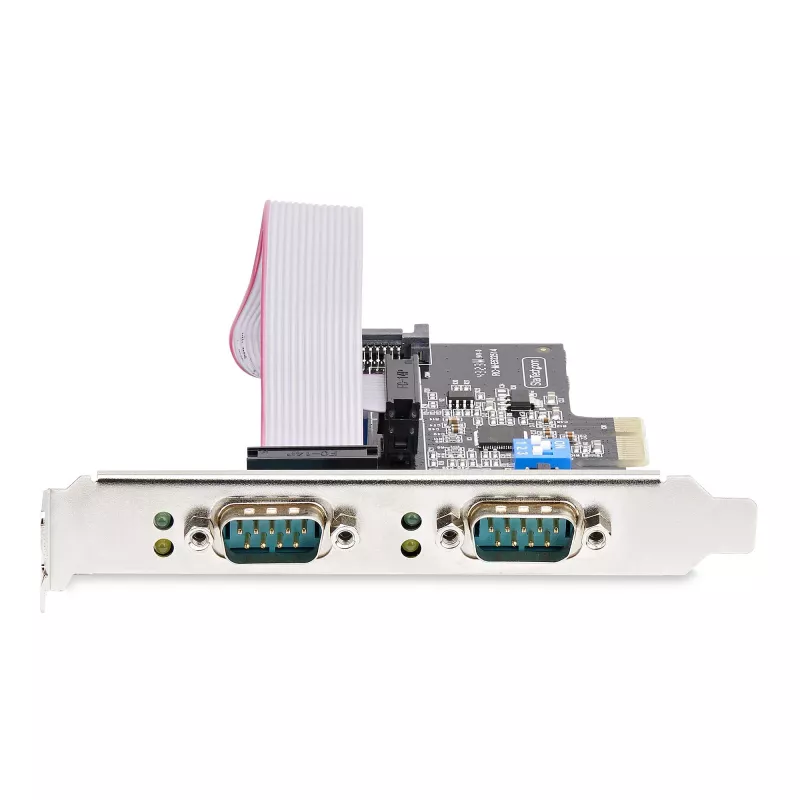 StarTech.com Tarjeta serie PCIe de 2 puertos, Tarjeta serie PCI Express dual puerto a RS232/RS422/RS485 (DB9), Soportes Low-Profile incluidos, 16C1050 UART, Windows/Linux, conforme TAA – Protección ESD Nivel 4
