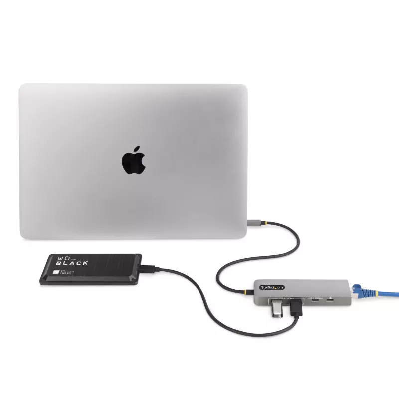 StarTech.com Hub USB-C de 3 puertos con Ethernet 2,5 Gbit/s y 100 W Power Delivery Pass-Through, USB 3.2 10 Gbit/s, 2x USB-A/1x USB-C, Hub adaptador USB Type-C portátil