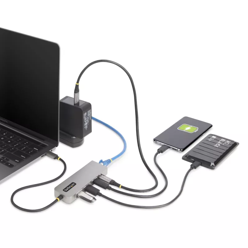 StarTech.com Hub USB-C de 3 puertos con Ethernet 2,5 Gbit/s y 100 W Power Delivery Pass-Through, USB 3.2 10 Gbit/s, 2x USB-A/1x USB-C, Hub adaptador USB Type-C portátil