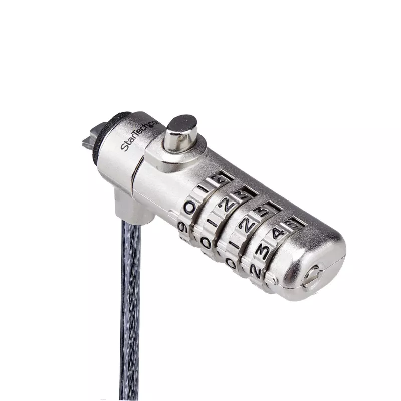 StarTech.com Candado delgado compatible con K-Slot, 1,5 m cable candado, protección antirrobo de escritorio para portátil/notebook, cable de acero resistente a cortes, candado de combinación