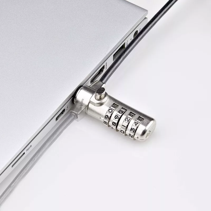 StarTech.com Candado delgado compatible con K-Slot, 1,5 m cable candado, protección antirrobo de escritorio para portátil/notebook, cable de acero resistente a cortes, candado de combinación