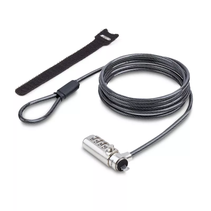 StarTech.com Candado delgado compatible con K-Slot, 1,5 m cable candado, protección antirrobo de escritorio para portátil/notebook, cable de acero resistente a cortes, candado de combinación