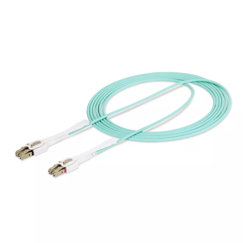 StarTech.com Cable de fibra óptica multimodo OM4 LC a LC (UPC) de 3 m (9,8 ft) con lengüetas push-pull, 50/125 µm, 100G, resistente a flexiones, baja pérdida de inserción – Cable patch de fibra óptica LSZH