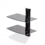 StarTech.com Estantes de pared flotantes duales para equipos AV, Estante ajustable en altura para debajo del televisor, Organización de equipos A/V en estantes de cristal templado negro