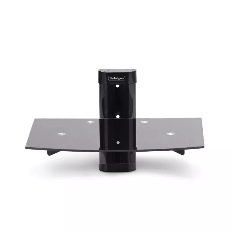 StarTech.com Estante AV flotante de pared, Estante ajustable en altura para debajo del televisor, Organización de equipos A/V en estante de cristal templado negro