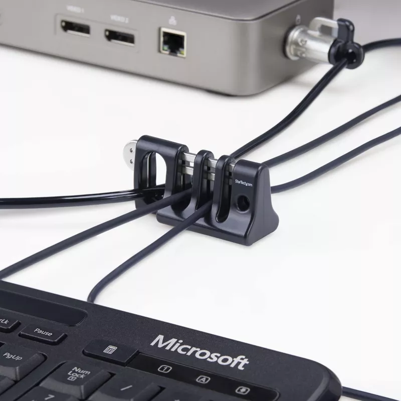 StarTech.com Candado de anclaje de cables para periféricos, Asegure teclado/ratón, Candado de cable para oficinas compartidas/ordenadores públicos, Trampa de cable compatible con cable de seguridad de portátil/candado – TAA
