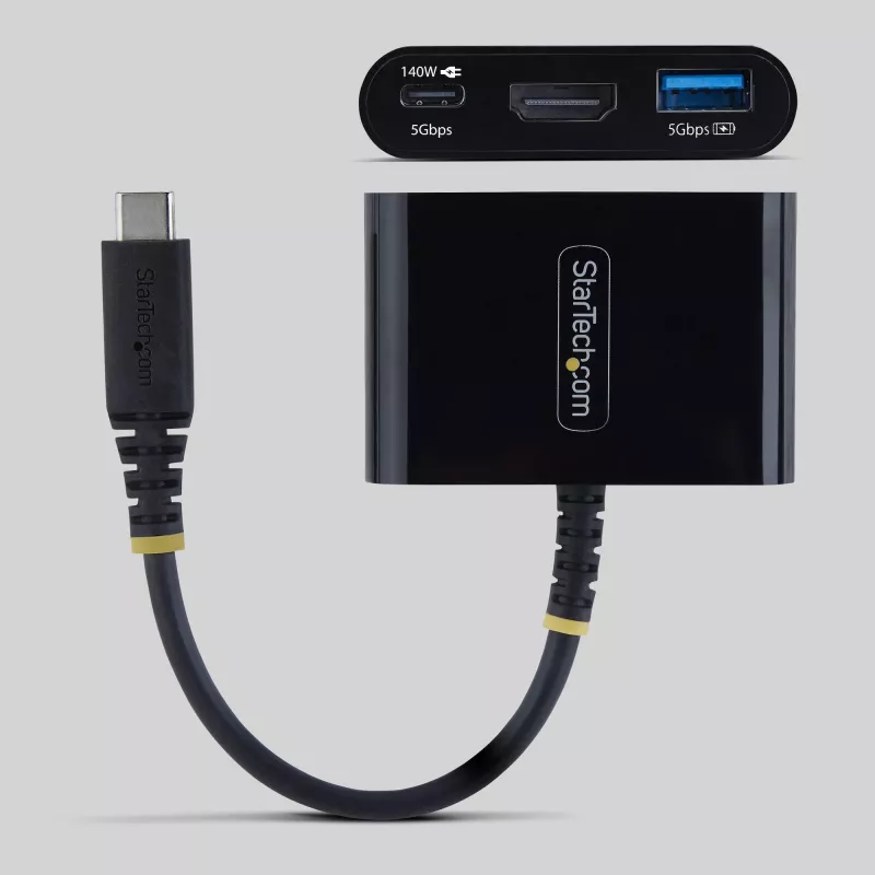 StarTech.com adaptador multipuerto de USB-C a HDMI con carga PD de 140 W, HDMI 4K a 60 Hz, hub USB de 5 Gbit/s, mini dock para MacBook / Dell / Thinkpad / HP / iPad / tabletas