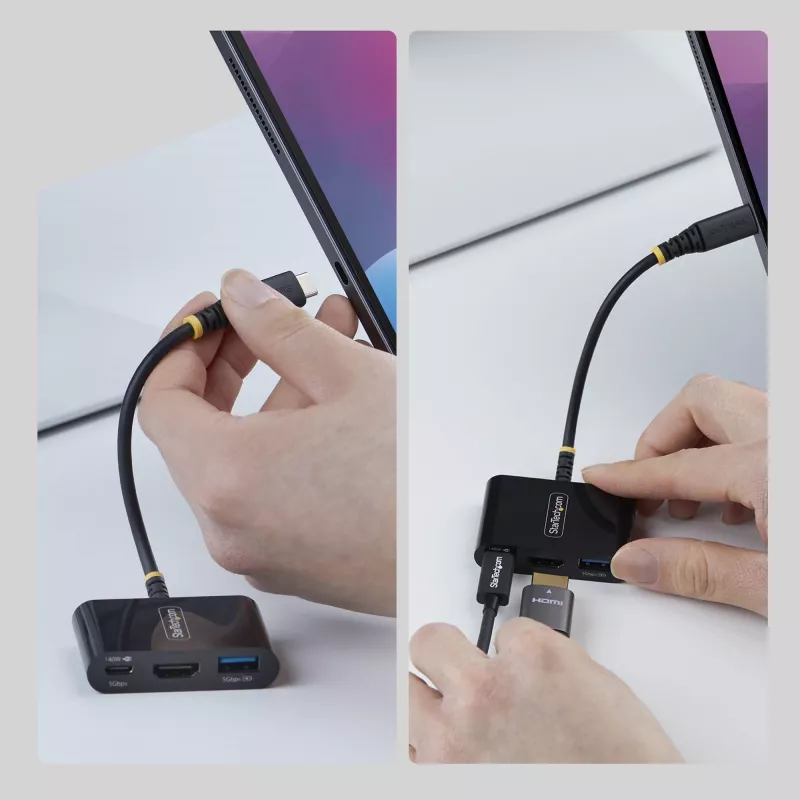 StarTech.com adaptador multipuerto de USB-C a HDMI con carga PD de 140 W, HDMI 4K a 60 Hz, hub USB de 5 Gbit/s, mini dock para MacBook / Dell / Thinkpad / HP / iPad / tabletas