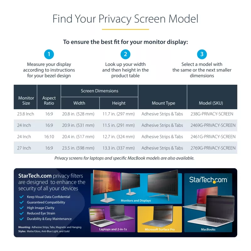 StarTech.com Filtro de privacidad para monitor de 23,8 pulgadas 16:9 dorado, filtro reversible con privacidad mejorada, filtro de seguridad para ordenador brillante, protector/filtro de pantalla extraíble, +/- 30 grados.