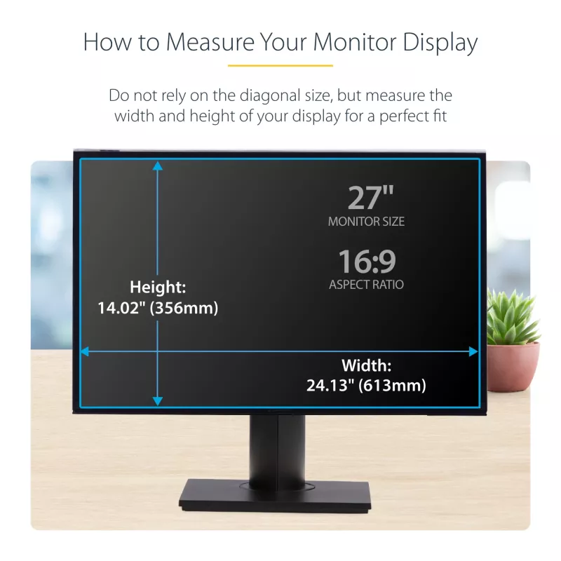 StarTech.com Protector de privacidad para monitor de ordenador de 27 pulgadas 16:9, filtro acrílico colgante, protección de seguridad de instalación rápida, protector de pantalla para monitor, ángulo de visión ±30°, brillante