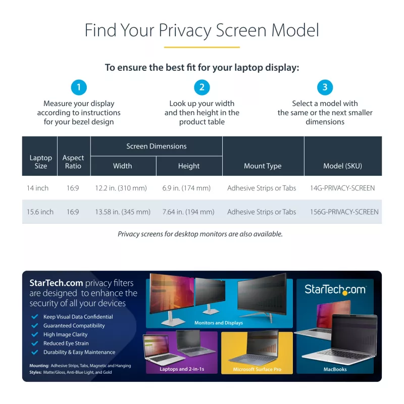 StarTech.com Protector de privacidad para portátil de 35,6 cm (14