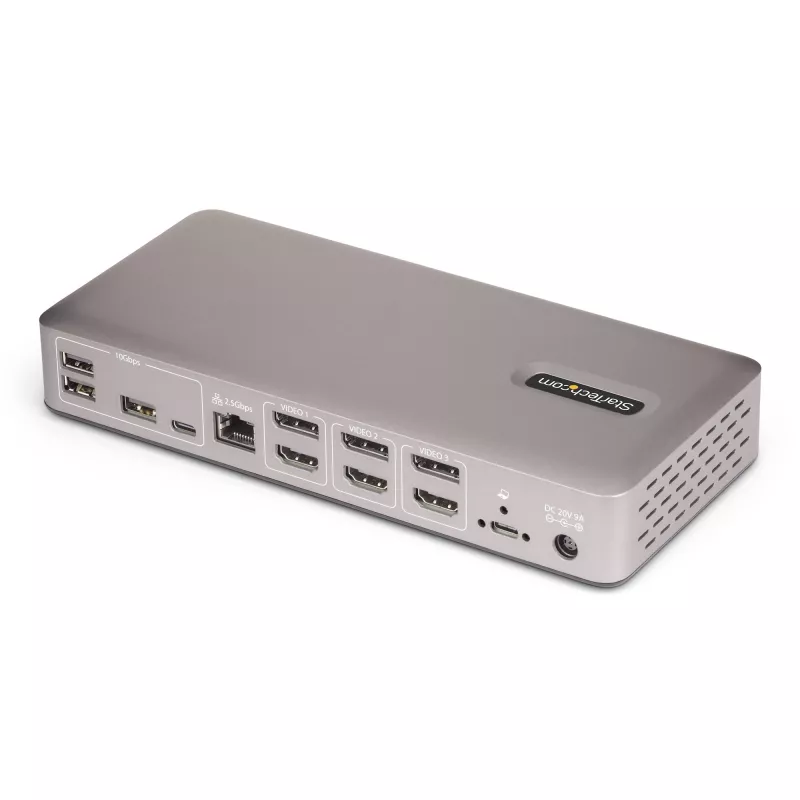 StarTech.com Docking station USB4 para triple monitor, 4K 60Hz HDMI o DisplayPort, carga de portátil de 100W, 2,5GbE, dock USB-C multi-monitor, sin controladores