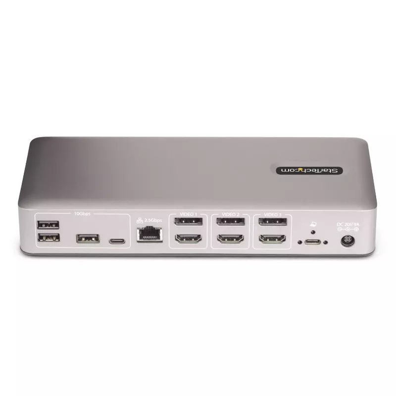StarTech.com Docking station USB4 para triple monitor, 4K 60Hz HDMI o DisplayPort, carga de portátil de 100W, 2,5GbE, dock USB-C multi-monitor, sin controladores