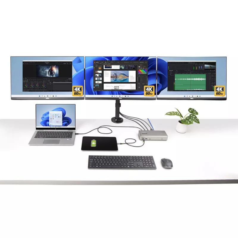 StarTech.com Docking station USB4 para triple monitor, 4K 60Hz HDMI o DisplayPort, carga de portátil de 100W, 2,5GbE, dock USB-C multi-monitor, sin controladores