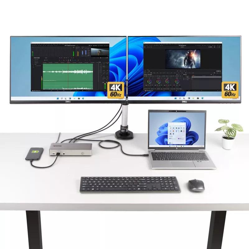 StarTech.com Docking station USB4 para triple monitor, 4K 60Hz HDMI o DisplayPort, carga de portátil de 100W, 2,5GbE, dock USB-C multi-monitor, sin controladores