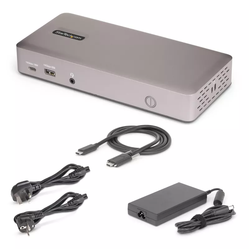 StarTech.com Docking station USB4 para triple monitor, 4K 60Hz HDMI o DisplayPort, carga de portátil de 100W, 2,5GbE, dock USB-C multi-monitor, sin controladores