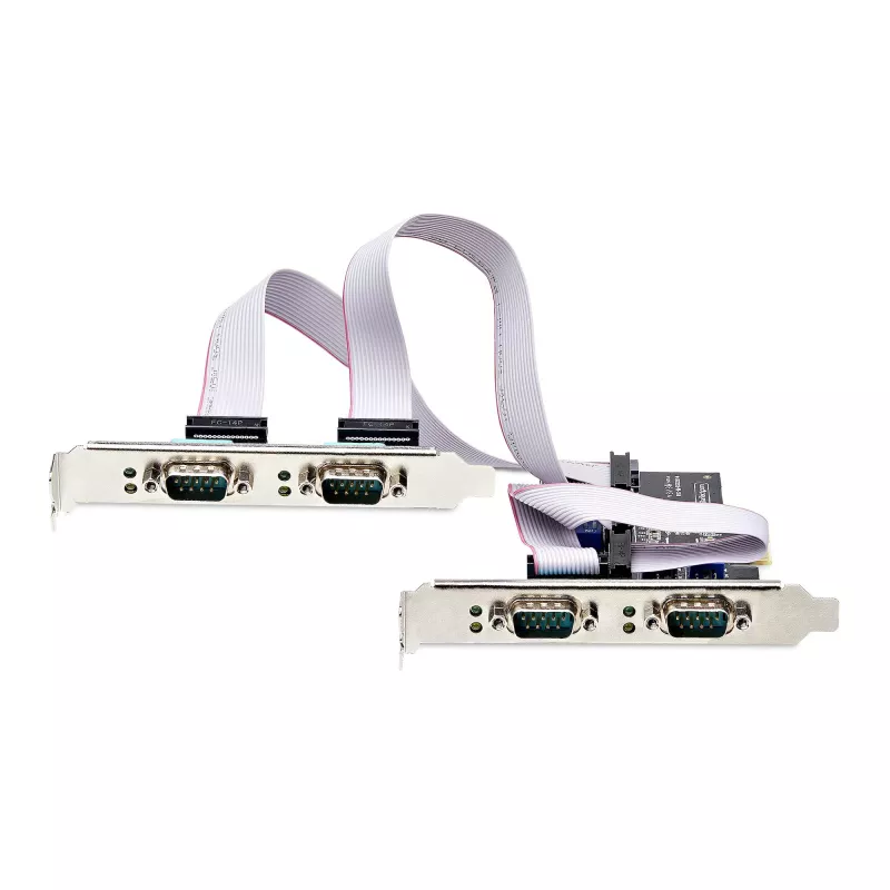 StarTech.com Tarjeta PCIe serie de 4 puertos, tarjeta serie PCI Express de cuatro puertos a RS232/RS422/RS485 (DB9), soporte de perfil bajo incl., UART 16C1050, Windows/Linux, conforme a TAA – Protección ESD nivel 4