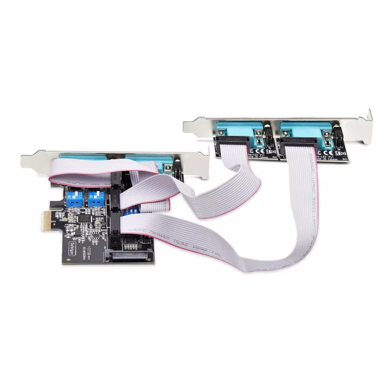 StarTech.com Tarjeta PCIe serie de 4 puertos, tarjeta serie PCI Express de cuatro puertos a RS232/RS422/RS485 (DB9), soporte de perfil bajo incl., UART 16C1050, Windows/Linux, conforme a TAA – Protección ESD nivel 4