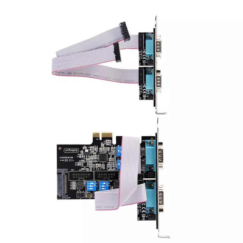 StarTech.com Tarjeta PCIe serie de 4 puertos, tarjeta serie PCI Express de cuatro puertos a RS232/RS422/RS485 (DB9), soporte de perfil bajo incl., UART 16C1050, Windows/Linux, conforme a TAA – Protección ESD nivel 4