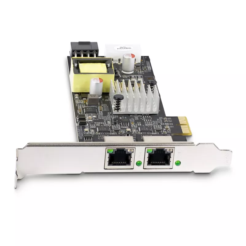 StarTech.com Tarjeta de red PoE NBASE-T de 2.5Gbps de 2 puertos, doble Intel I225-V, NIC Multi-Gigabit PoE+ 802.3af/at, tarjeta LAN para servidor PCI Express, alimentación LP4/PCIe de 8 pines