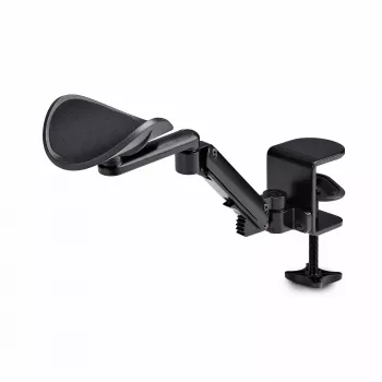 StarTech.com Reposabrazos ajustable para escritorio de oficina, soporte ergonómico para brazo/codo, giro de 360 grados, montaje por pinza/sin taladrar, negro