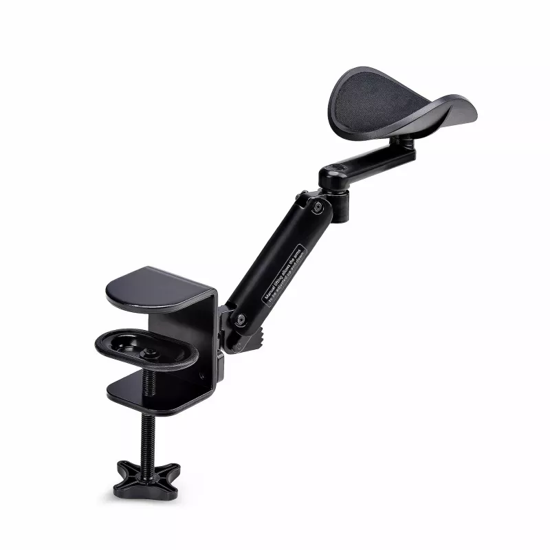 StarTech.com Reposabrazos ajustable para escritorio de oficina, soporte ergonómico para brazo/codo, giro de 360 grados, montaje por pinza/sin taladrar, negro