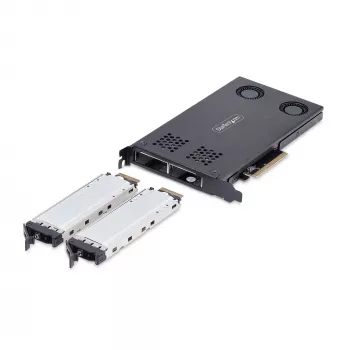 StarTech.com Bahía extraíble M.2 NVMe SSD a PCIe x8 de doble bahía; requiere bifurcación; instalación sin herramientas, backplane PCIe con dos bahías de unidad hot-swap
