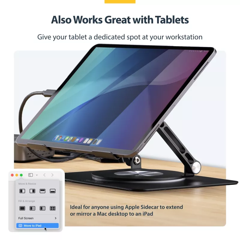 StarTech.com Soporte giratorio para portátil, giratorio 360°, elevador de escritorio ergonómico para ordenador, plataforma elevada con inclinación ajustable, máx. 5 kg, construcción de aluminio, diseño portátil