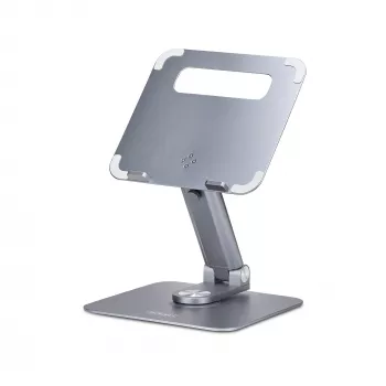 StarTech.com Soporte telescópico para portátil, base giratoria 360°, elevador de ordenador giratorio para escritorio, altura e inclinación ajustables, máx. 5 kg, acabado de aluminio, diseño portátil