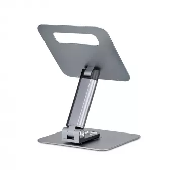 StarTech.com Soporte telescópico para portátil, base giratoria 360°, elevador de ordenador giratorio para escritorio, altura e inclinación ajustables, máx. 5 kg, acabado de aluminio, diseño portátil