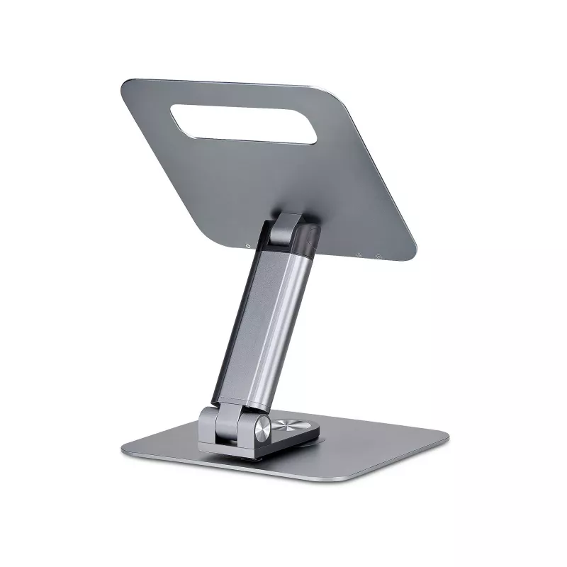 StarTech.com Soporte telescópico para portátil, base giratoria 360°, elevador de ordenador giratorio para escritorio, altura e inclinación ajustables, máx. 5 kg, acabado de aluminio, diseño portátil