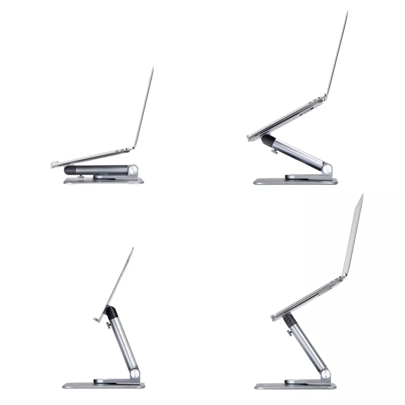 StarTech.com Soporte telescópico para portátil, base giratoria 360°, elevador de ordenador giratorio para escritorio, altura e inclinación ajustables, máx. 5 kg, acabado de aluminio, diseño portátil