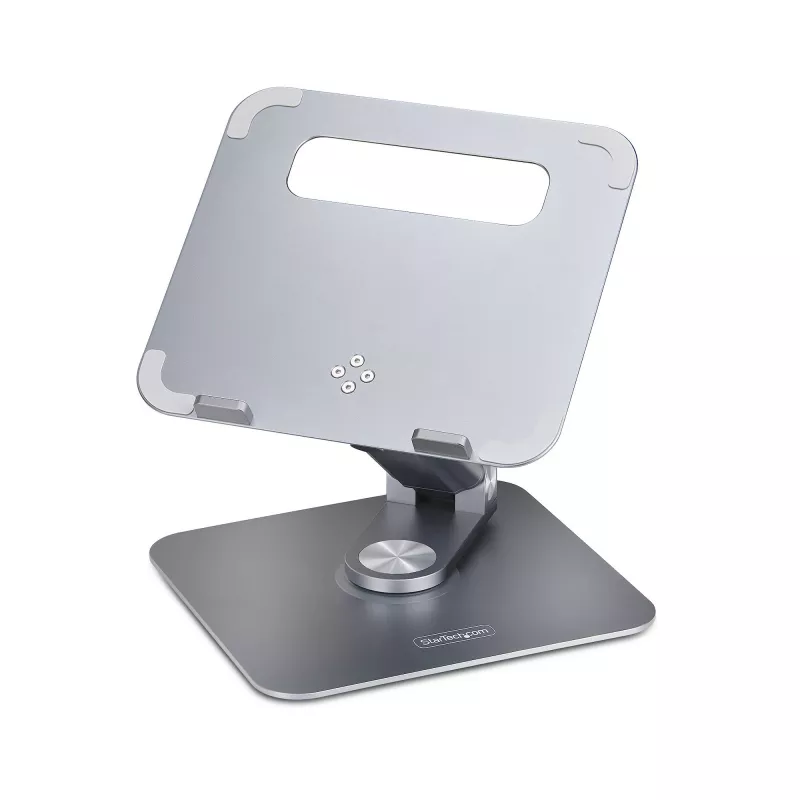 StarTech.com Soporte telescópico para portátil, base giratoria 360°, elevador de ordenador giratorio para escritorio, altura e inclinación ajustables, máx. 5 kg, acabado de aluminio, diseño portátil