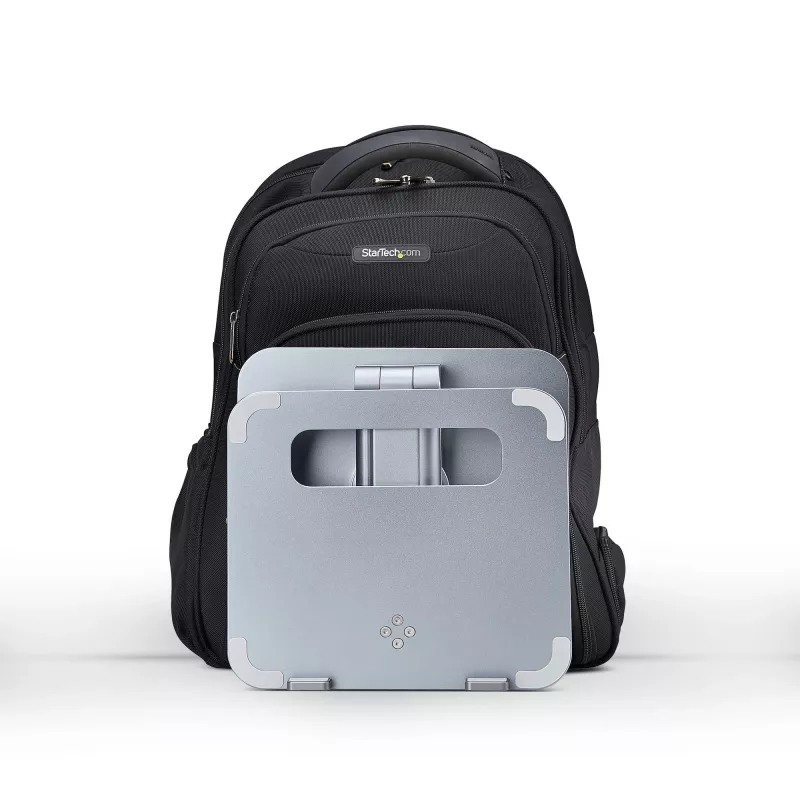 StarTech.com Soporte telescópico para portátil, base giratoria 360°, elevador de ordenador giratorio para escritorio, altura e inclinación ajustables, máx. 5 kg, acabado de aluminio, diseño portátil