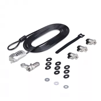 StarTech.com Kit de bloqueo para portátil/sobremesa y periféricos, candado de seguridad antirrobo, ranura K, cable de acero de 9,8 pies (3 m), 3 dispositivos, código de 4 dígitos personalizable – TAA
