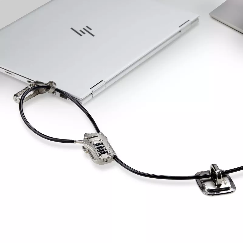 StarTech.com Kit de bloqueo para portátil/sobremesa y periféricos, candado de seguridad antirrobo, ranura K, cable de acero de 9,8 pies (3 m), 3 dispositivos, código de 4 dígitos personalizable – TAA