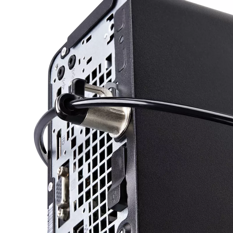 StarTech.com Kit de bloqueo para portátil/sobremesa y periféricos, candado de seguridad antirrobo, ranura K, cable de acero de 9,8 pies (3 m), 3 dispositivos, código de 4 dígitos personalizable – TAA