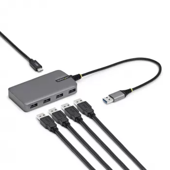 StarTech.com Hub USB-A de 4 puertos, 5 Gbit/s, alimentado por bus, hub USB-A a 4x USB-A con entrada de alimentación auxiliar USB-C, cable host de 30 cm, hub USB portátil para sobremesa/portátil