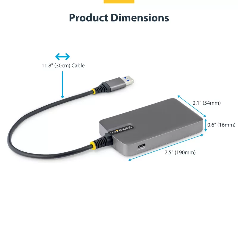 StarTech.com Hub USB-A de 4 puertos, 5 Gbit/s, alimentado por bus, hub USB-A a 4x USB-A con entrada de alimentación auxiliar USB-C, cable host de 30 cm, hub USB portátil para sobremesa/portátil
