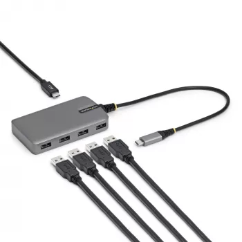 StarTech.com Hub USB-C de 4 puertos, 5 Gbit/s, alimentado por bus, hub USB-C a 4x USB-A con entrada de alimentación auxiliar USB-C, cable host de 1ft/30cm, hub USB portátil para sobremesa/portátil