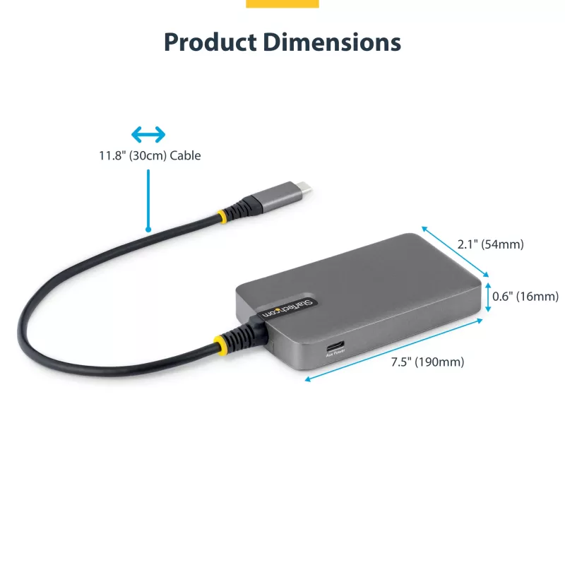 StarTech.com Hub USB-C de 4 puertos, 5 Gbit/s, alimentado por bus, hub USB-C a 4x USB-A con entrada de alimentación auxiliar USB-C, cable host de 1ft/30cm, hub USB portátil para sobremesa/portátil
