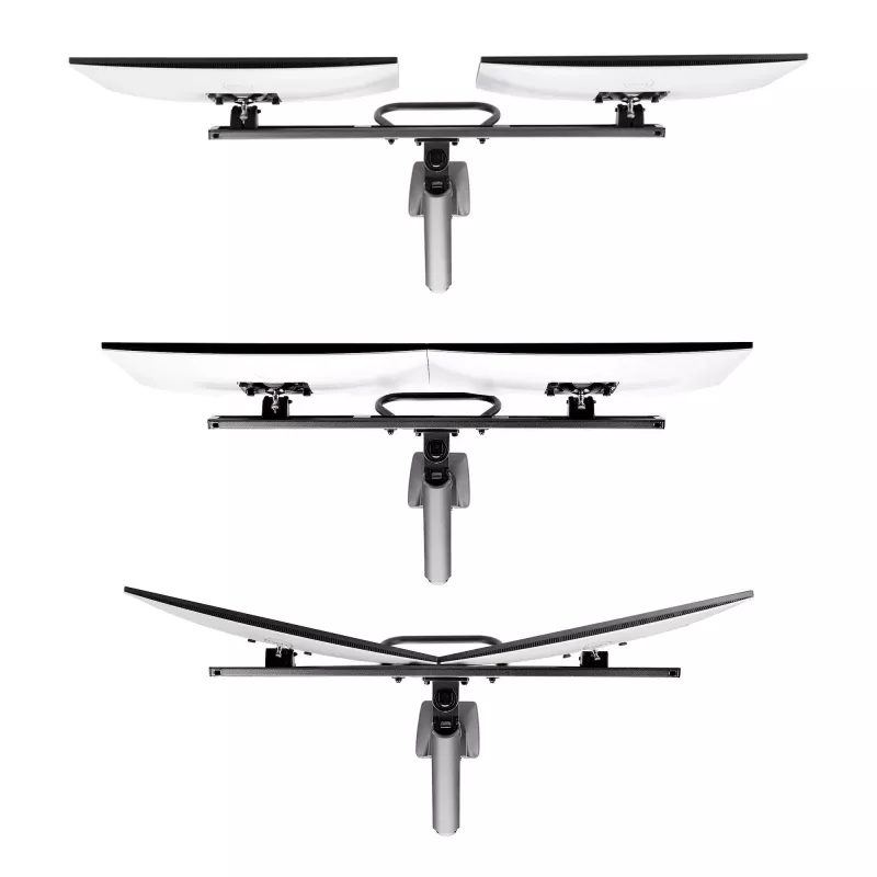 StarTech.com Soporte de escritorio brazo doble para monitor con barra transversal, hasta pantallas de 27 pulgadas, VESA 75x75/100x100, máx. 33 lb/15 kg, pinza en C, totalmente articulado, resorte mecánico, TAA