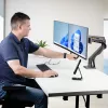 StarTech.com Soporte de escritorio brazo doble para monitor con barra transversal, hasta pantallas de 27 pulgadas, VESA 75x75/100x100, máx. 33 lb/15 kg, pinza en C, totalmente articulado, resorte mecánico, TAA