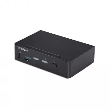 StarTech.com Switch KVM DisplayPort de 2 puertos, 4K 60Hz, DP 1.2, gestión EDID, hub USB 3.0 de 2 puertos, 4x puertos USB HID, conforme a TAA