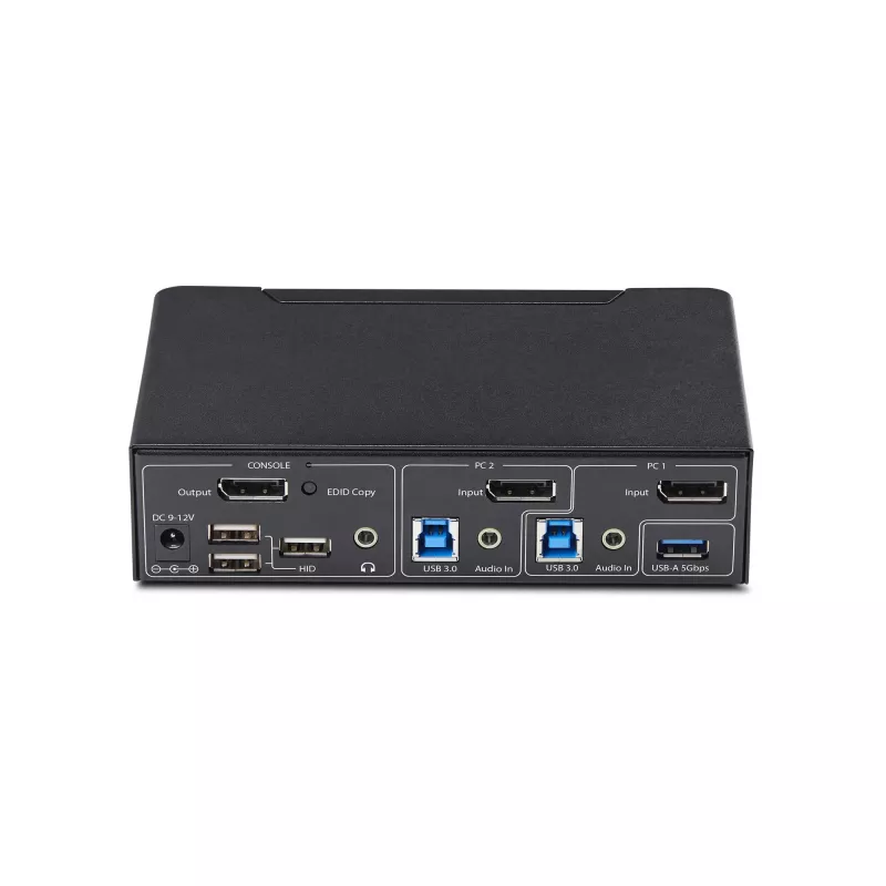 StarTech.com Switch KVM DisplayPort de 2 puertos, 4K 60Hz, DP 1.2, gestión EDID, hub USB 3.0 de 2 puertos, 4x puertos USB HID, conforme a TAA