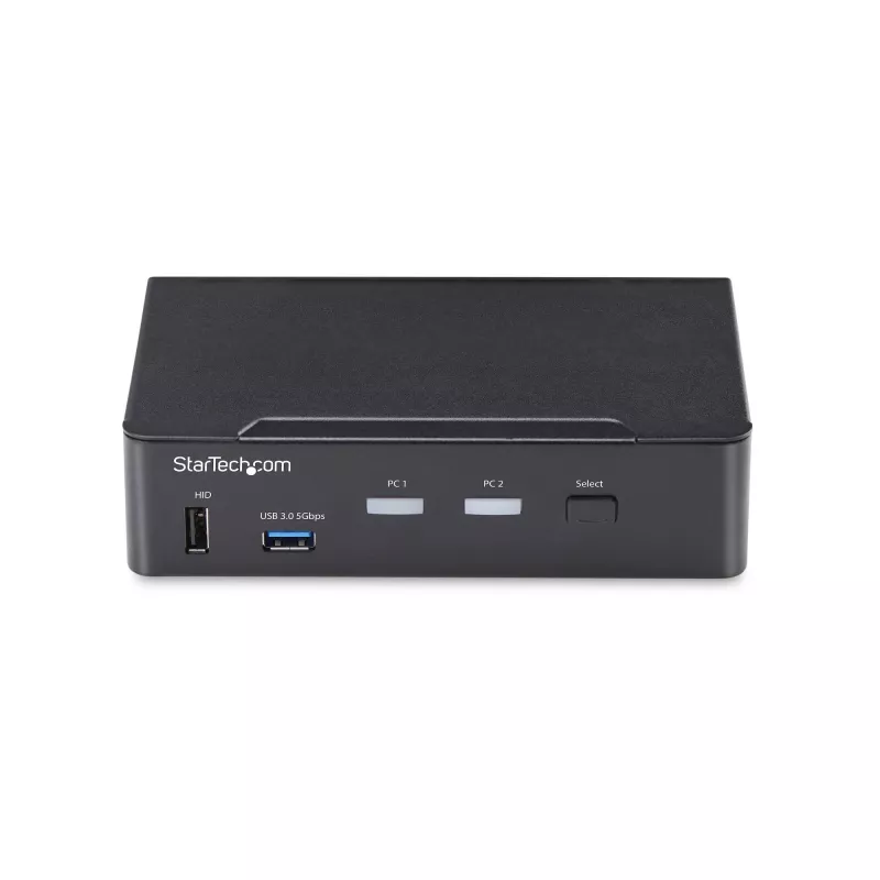 StarTech.com Switch KVM DisplayPort de 2 puertos, 4K 60Hz, DP 1.2, gestión EDID, hub USB 3.0 de 2 puertos, 4x puertos USB HID, conforme a TAA