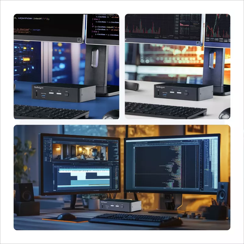 StarTech.com Switch KVM DisplayPort de 2 puertos, 4K 60Hz, DP 1.2, gestión EDID, hub USB 3.0 de 2 puertos, 4x puertos USB HID, conforme a TAA